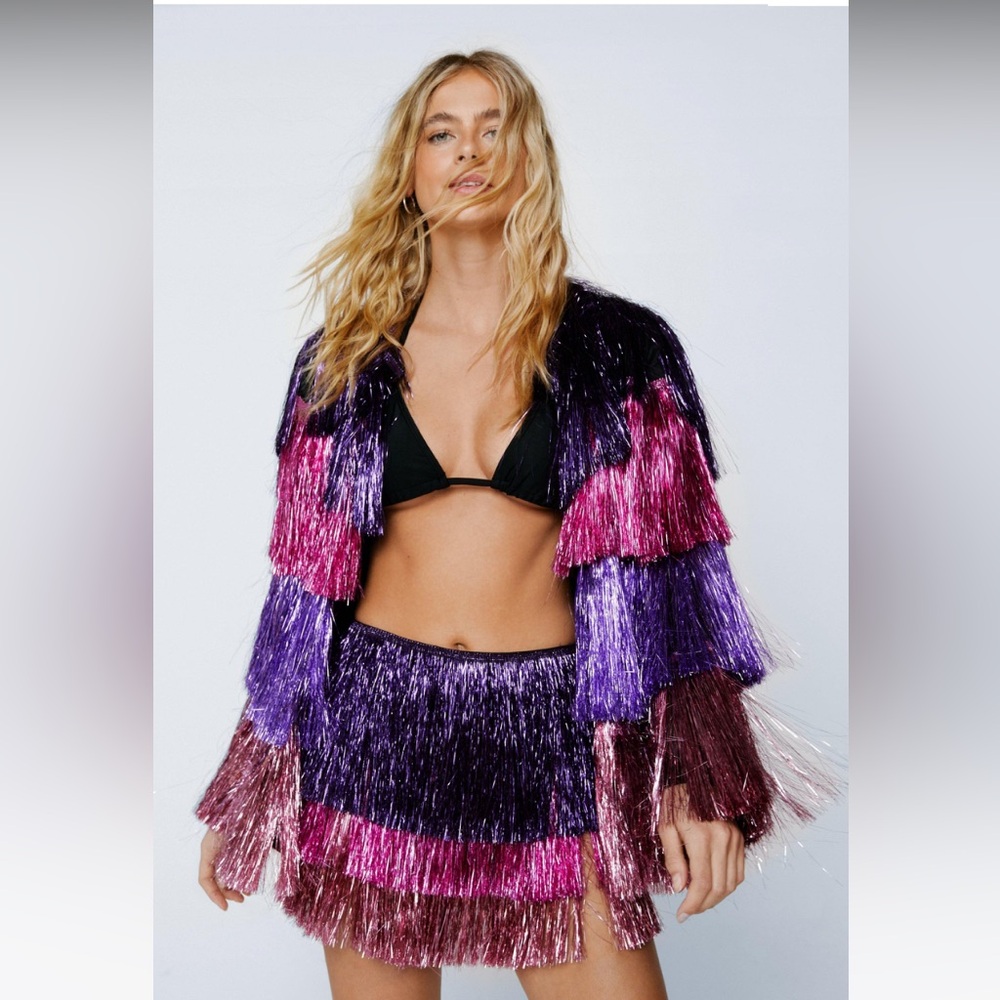 NastyGal Tinsel Fringe Jacket Size 8
